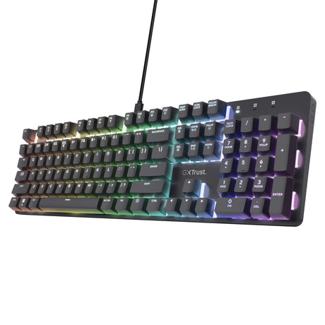 Mechaniczna klawiatura do gier Trust GXT 871 Zora (czarna, układ US (QWERTY), Huano Red, 100%, RGB)