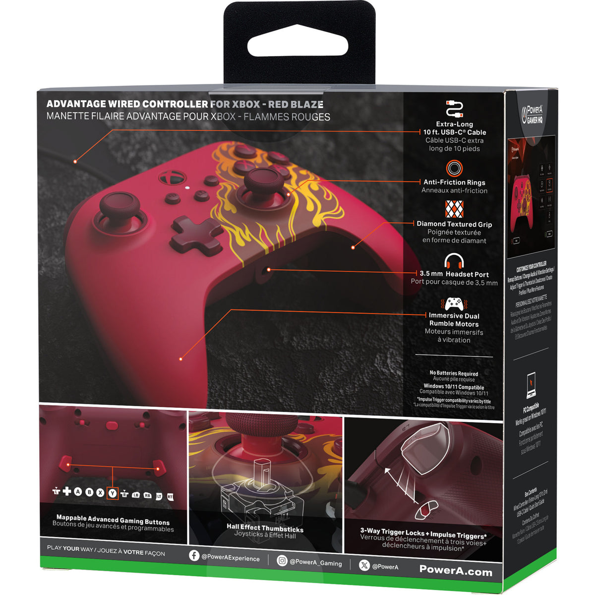 Kontroler Powera Advantage z kablem do serii Xbox x|s - red fire (czerwony, xbox series x|s, xbox one, PC)