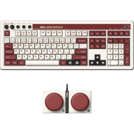 Klawiatura mechaniczna 8bitdo retro edycja fami (beżowa, układ us (qwerty), kailh box biała, 100%, bluetooth low Energy, bezprzewodowa 2.4g, usb)