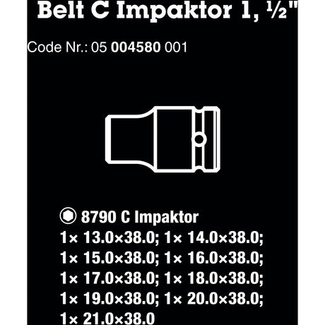 Zestaw udarowy Wera Belt C 1 zestaw nasadek, 1 klucz nasadowy 2 (czarny, 9-częściowy, do kluczy udarowych)