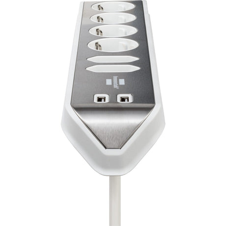Brennerstuhl ®estilo narożna listwa przyłączeniowa z funkcją ładowania USB 6-kierunkowa 4x gniazda ochronne 2x euro srebrno-białe