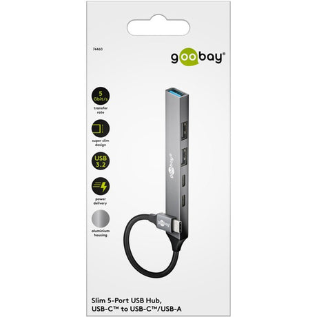 Goobay slim Hub USB z 5 portami, USB-C na USB-C USB-A, 5 Gbit s (jasnoszary)