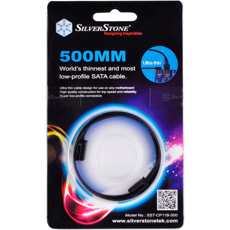 Kabel Silverstone sata iii 50cm (czarny, 6gb s, złącze niskoprofilowe, cp11b-500)