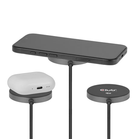 Club 3d cac-3027 qi2 25w draadloze oplader (zwart, 1x usb-c, qi-gecertificeerd, magsafe-compatibel, magnetisch pad)