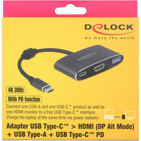 Delock USB-C męski > HDMI żeński + adapter USB-A + USB-C PD (czarny, 0,2 metra, 4k 30hz)