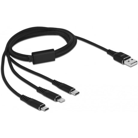 Delock Kabel ładujący USB 3 w 1 do Lightning, kabel micro USB, USB-C (czarny, 1 metr)