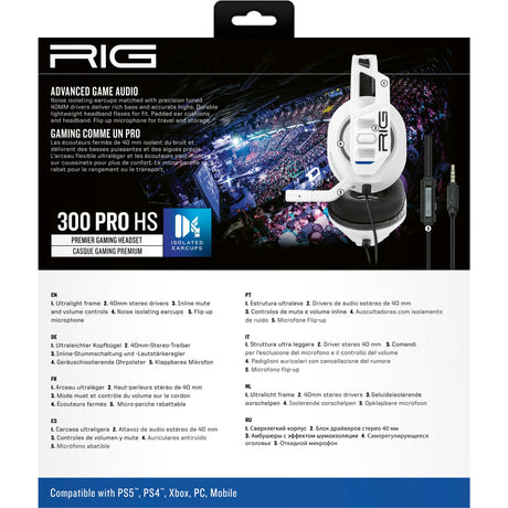 Nauszny zestaw słuchawkowy do gier Nacon rig 300 pro hs (biały, playstation 4, playstation 5, xbox, nintendo switch, pc)