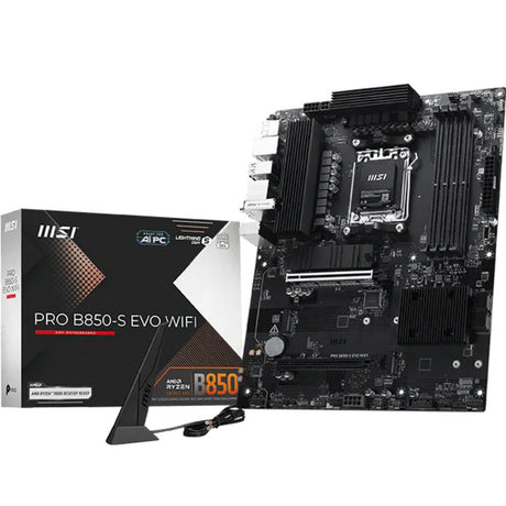 Msi pro b850-s evo wifi socket am5 moederbord (zwart zilver, raid, 5 gb-lan, wi-fi 7, bt, sound, atx)