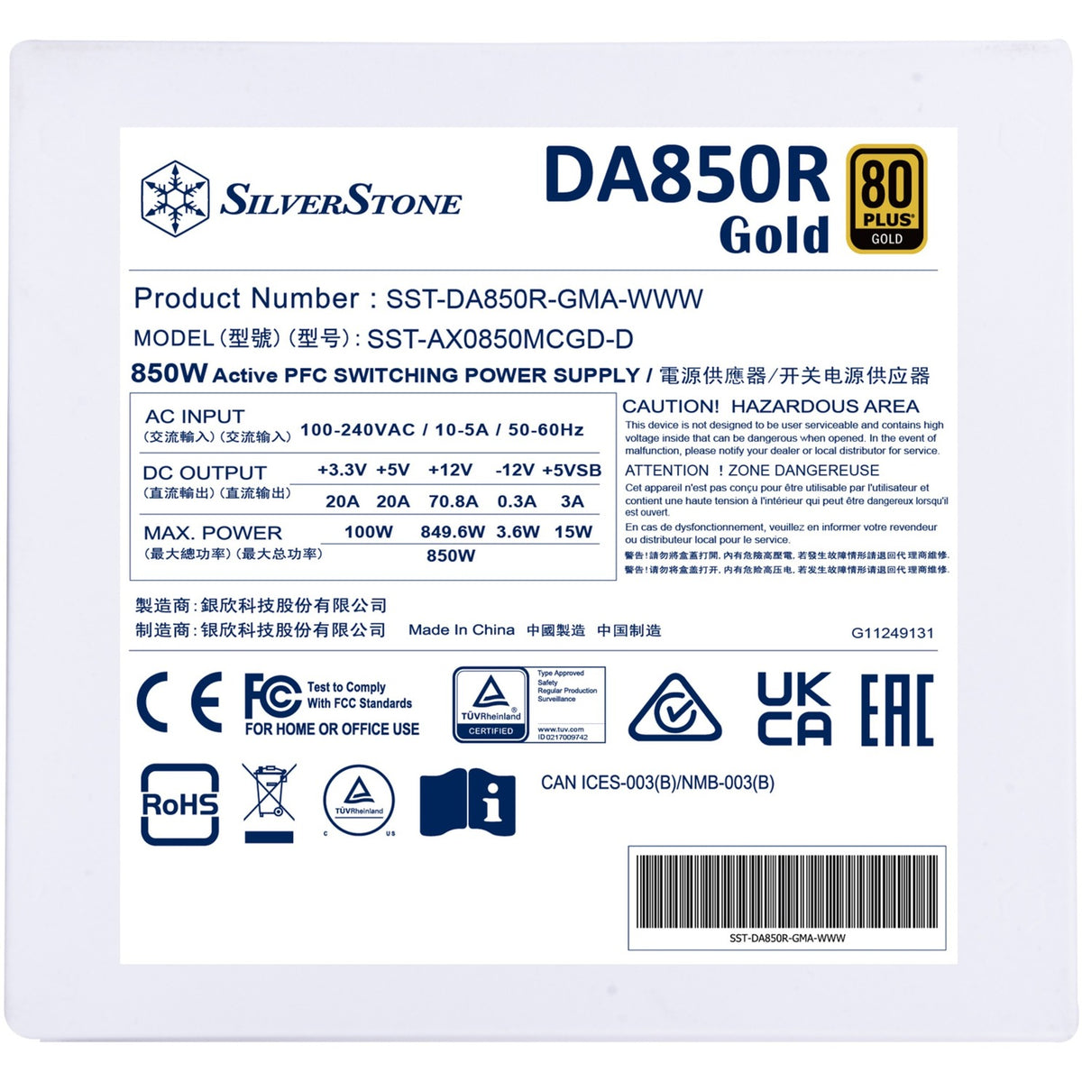 Modułowy zasilacz Silverstone sst-da850r-gma-www 850 W (biały, 4x pcie)