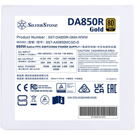 Modułowy zasilacz Silverstone sst-da850r-gma-www 850 W (biały, 4x pcie)