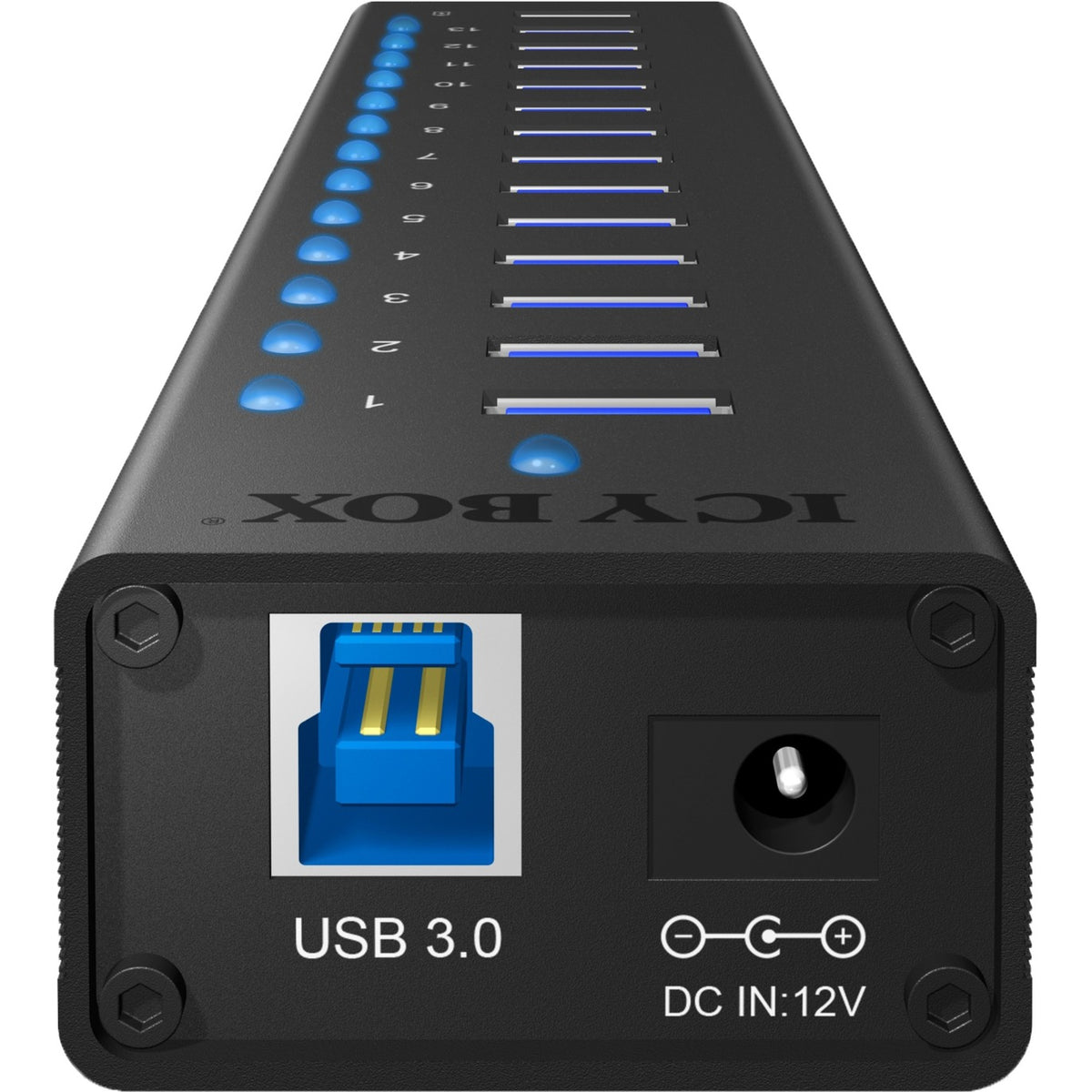 Icy box ib-ac6113 koncentrator USB (czarny, 13x USB 3.0, 1x port ładowania USB)