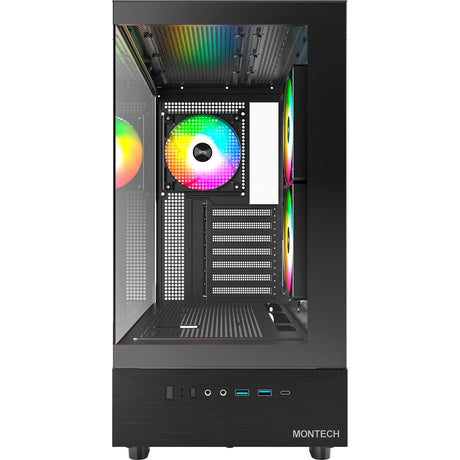 Obudowa midi tower Montech xr (czarna | 2x USB-A | 1x USB-C | RGB | szkło hartowane)