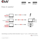 Certyfikat Club 3D USB-C 80 Gb/s, 240 W, 8K, 240 Hz (biały, 1,2 m)