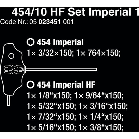 Wera 454 10 hf zestaw imperial 1 zestaw kluczy L z uchwytem T hex-plus (czarno-zielony, z funkcją przytrzymywania, kciuki, 10 sztuk)