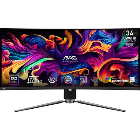 MSI Mag 341CQP QD-OLED 34 Zakrzywiony ultraszerokokątny monitor do gier (czarny, 2x HDMI, Display Port, 2x USB-A, USB-B, USB-C, 175 Hz)