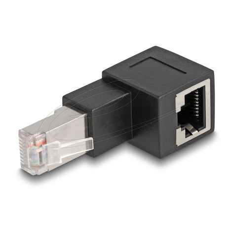 Delock adapter wtyczki rj45 do gniazda rj45 kat.6a pod kątem 90° do góry (czarny)