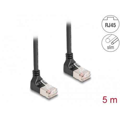 Delock kabel sieciowy rj45 kat.6a s ftp slim 90° w górę pod kątem w górę kabel 5 m (czarny)