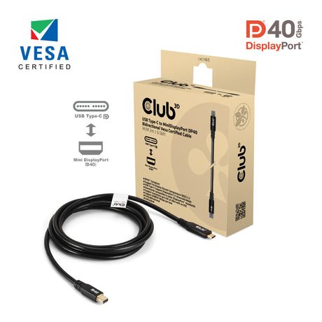 Dwukierunkowy adapter Club 3D z USB-C na Mini DisplayPort DP40 (czarny, 2 metry, certyfikat Vesa)