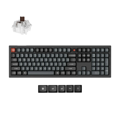 Keychron v6w-d3 8k qmk, niestandardowa przewodowa klawiatura mechaniczna (czarna, układ amerykański (qwerty), super brązowy, 100%, diody rgb, double-shot pbt, hot swap, 8k, przycisk)