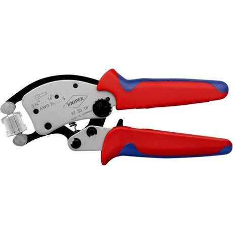 Knipex twistor 16 samonastawnych szczypiec do zaciskania tulejek (czerwony niebieski, z obrotową głowicą zaciskającą)