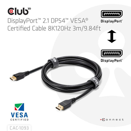 Kabel Club 3D DisplayPort 2.1 Vesa DP54 z certyfikatem męsko-męski (czarny, 3 metry, 4K 240 Hz, 8K 120 Hz, 54 Gb/s)