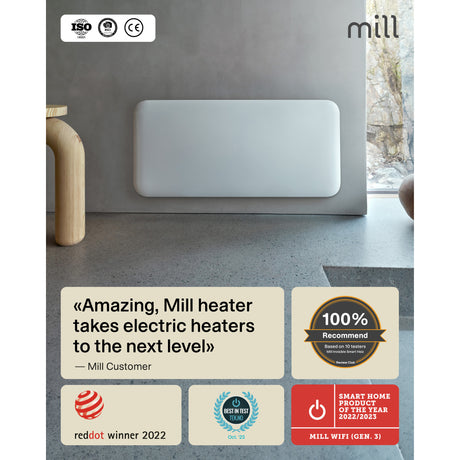 Grzejnik panelowy WiFi ze stali młynowej pa1500wifi4a, konwektor 1500 W (biały, WiFi 2,4 GHz (WiFi 6), Bluetooth 5.2, ZigBee 3.0 + aplikacja)