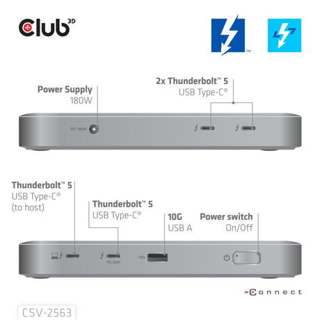 Potrójna stacja dokująca do wideo Club 3D 5-1 Thunderbolt 5 Hub (szara)