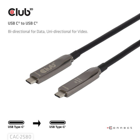 W pełni funkcjonalny kabel Club 3D USB-C, 15 m (czarny, 8k60hz 10gbps 60w)