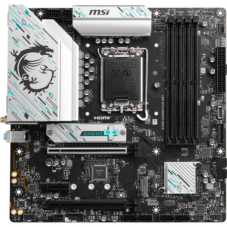 Płyta główna MSI B760M Gaming Plus WiFi Socket 1700 (czarno-srebrna, RAID, 2,5 GB LAN, Wi-Fi 6e, BT, dźwięk, µATX)