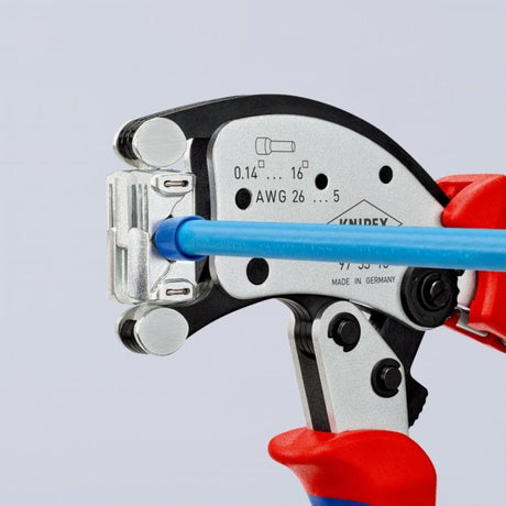 Knipex twistor 16 samonastawnych szczypiec do zaciskania tulejek (czerwony niebieski, z obrotową głowicą zaciskającą)