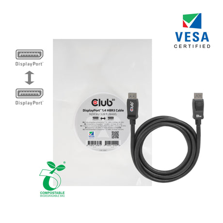 Kabel Club 3D DisplayPort 1.4 Vesa z certyfikatem męsko-męskim (czarny, 1 metr, 8K 60 Hz lub 2x 4K 60 Hz, 32,4 Gb/s)