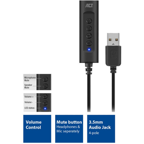 Łączność Act Zewnętrzna karta dźwiękowa USB-A (czarna)
