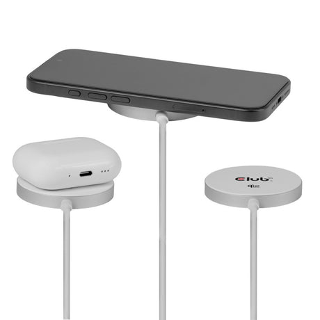 Club 3d cac-3026 qi2 25w draadloze oplader (wit, 1x usb-c, qi-gecertificeerd, magsafe-compatibel, magnetisch pad)