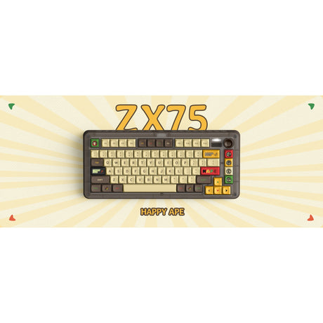 Bezprzewodowa klawiatura mechaniczna Iqunix Zx75 Happy Ape (brązowa, układ US (QWERTY), TTC Holy Panda, 75%, diody RGB, możliwość wymiany podczas pracy, podwójny strzał pbt, 2,4 GHz | Bluetooth 5.1 | USB-C)