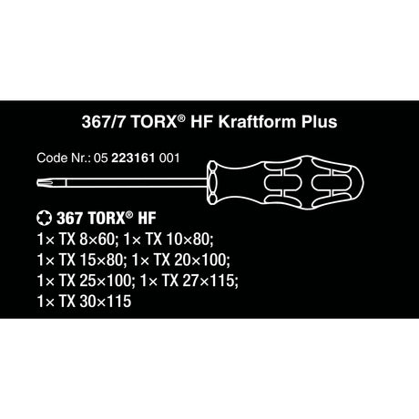 Zestaw wkrętaków Torx HF Wera 367 7 Kraftform Plus + stojak (czarno-zielony, 7 szt.)