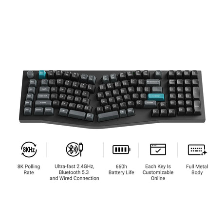 Keychron q13 ultra-p1 Bezprzewodowa, niestandardowa klawiatura mechaniczna 8k (biała, układ amerykański (qwerty), jedwabny pom czerwony, 96%, rgb, hot swap, 8k, 2,4 ghz | bluetooth 5.2 | usb-c)
