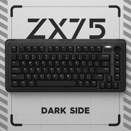 Bezprzewodowa klawiatura mechaniczna Iqunix Zx75 Dark Side (czarna, układ US (Qwerty), wiśniowy mx brązowy, 75%, diody RGB, możliwość wymiany podczas pracy, podwójny strzał pbt, 2,4 GHz | bluetooth 5.1 | USB-C)