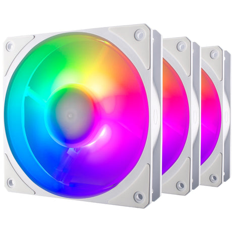 Cooler master mobius 120p argb 120x120x25 wentylatory obudowy (białe, 3 sztuki, 120 x 120 x 25 mm, pwm)