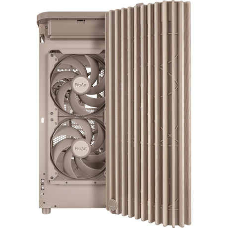 Asus proart pa401 wood Edition - obudowa midi tower z panelem siatkowym (beżowy kolor drewna | 2x USB-A | 1x USB-C)