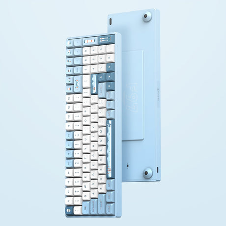 Bezprzewodowa klawiatura mechaniczna Iqunix F97 Wintertide (jasnoniebieski, układ US (QWERTY), Cherry MX cichy czerwony, 96%, diody LED RGB, możliwość wymiany podczas pracy, PBT, 2,4 GHz | Bluetooth 5.1 | USB-C)