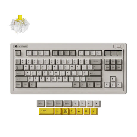 Bezprzewodowa klawiatura mechaniczna Keychron r3-m4 qmk (szara, układ amerykański (qwerty), super banan, 80% (tkl), rgb, wiśniowy pbt, hot swap, 2,4 ghz bluetooth 5.3 usb-c)