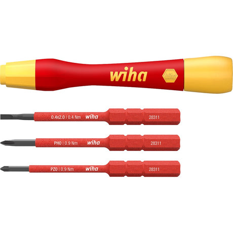 Zestaw wkrętaków precyzyjnych Wiha picofinish slimvario electric (czerwony żółty, 4-częściowy z cienkimi bitami)