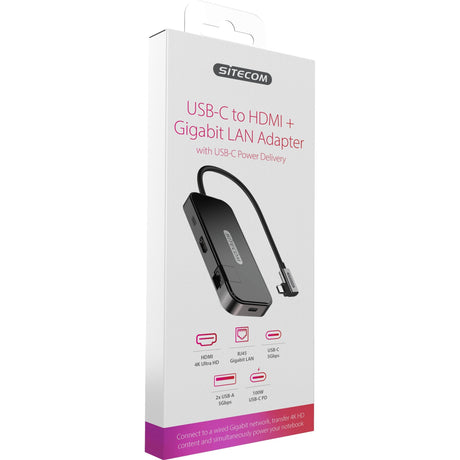 Adapter Sitecom USB-C na HDMI + Gigabit LAN (czarny)