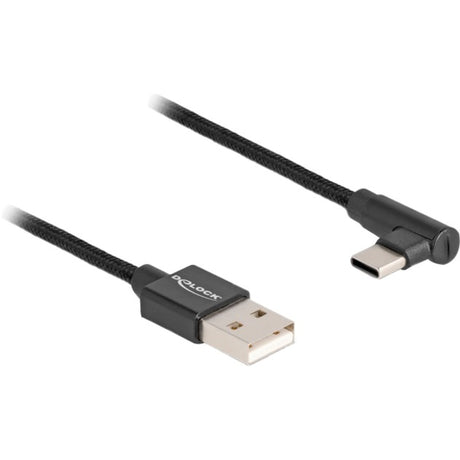 Delock Kabel USB-A 2.0 męski > USB-C męski (czarny, 2 metry, z rękawem, 90°)