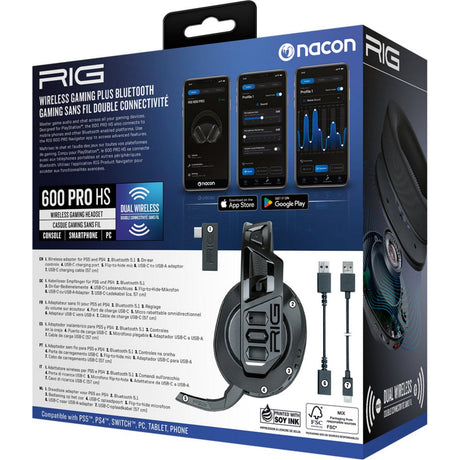 Nauszny zestaw słuchawkowy do gier Nacon rig 600 pro hs (czarny, playstation 5, playstation 4, Windows, Nintendo Switch, Android, iOS)