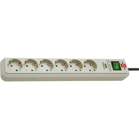 Listwa zasilająca Brennerstuhl eco-line 13500A z zabezpieczeniem przeciwprzepięciowym, listwa zasilająca 6-kierunkowa (jasnoszara, 1,5 metra)