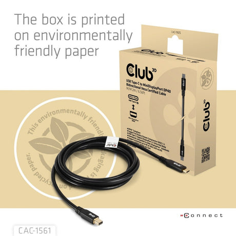 Dwukierunkowy adapter Club 3D z USB-C na Mini DisplayPort DP40 (czarny, 2 metry, certyfikat Vesa)