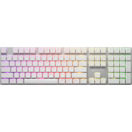 Mechaniczna klawiatura do gier Sharkoon purewriter rgb (biała, układ amerykański (qwerty), kailh choc niskoprofilowa czerwona, 100%, diody rgb)
