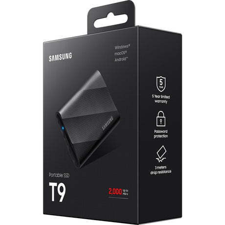 Samsung przenośny zewnętrzny dysk SSD t9 2 TB (czarny, mu-pg2t0b eu, USB-C 3.2 (20 GBit s))