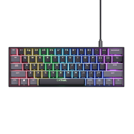 Trust GXT 867 Acira mini mechaniczna klawiatura do gier 60% (czarna, układ US (QWERTY), Outemu Red, 60%, RGB)